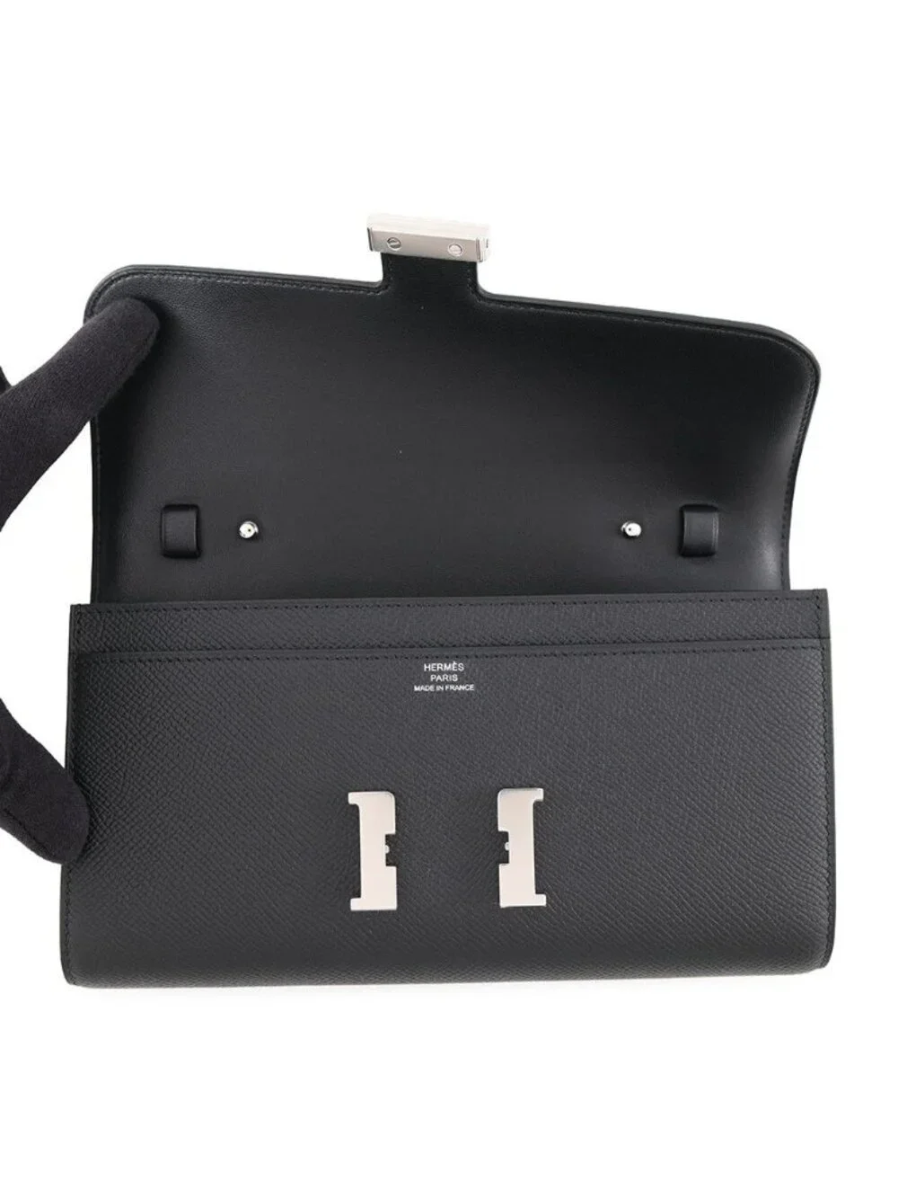 Hermes Wallet Constance To Go Long Black Silver Epsom